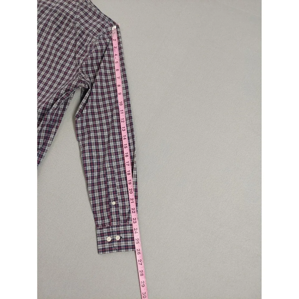 Banana‎ Republic Men Shirt M Navy Blue Plaid Slim Fit Stretch Button Up Casual